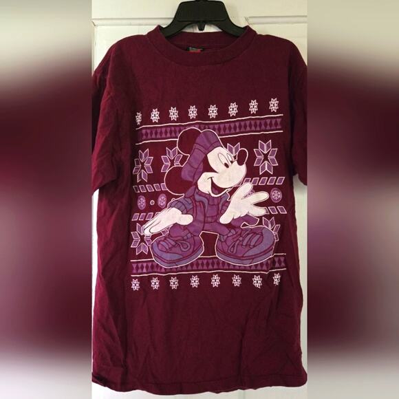 Vintage Jerry Leigh Mickey Mouse Maroon Graphic T-Shirt Size L - Picture 1 of 3